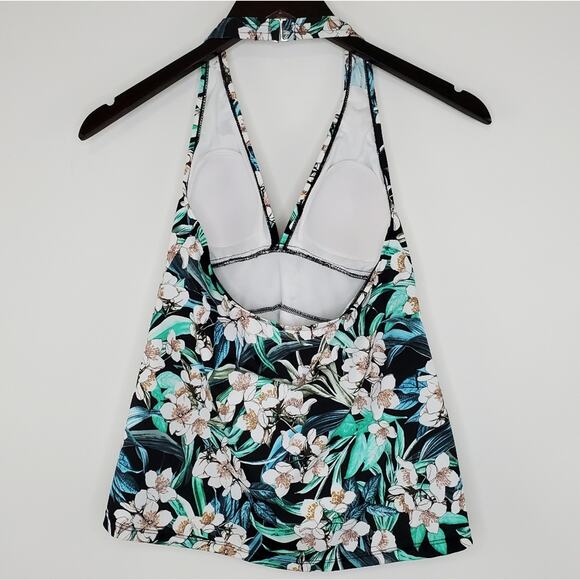 Swim Solutions Vintage Bouquet Tiered Tankini Top - Picture 2 of 3